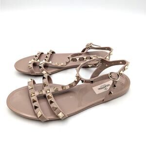 Valentino Garavani Rockstud Jelly Flat Gladiator Sandals Poudre Size US7 EU37